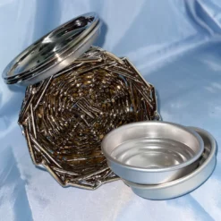 Mini cestino rotondo intrecciato in argento placcato