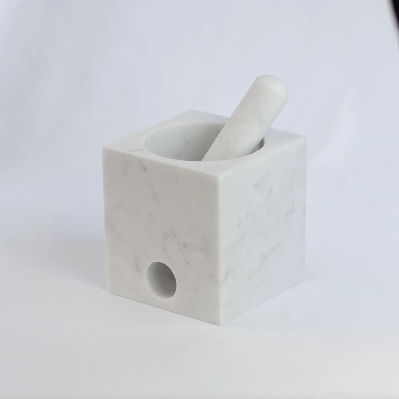 Mortaio e Pestello Rounded Cube in Marmo Bianco