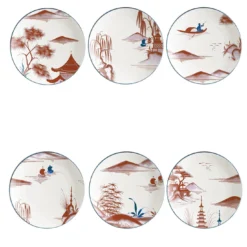 Natsumi Set di 6 piatti pane in porcellana con scene giapponesi