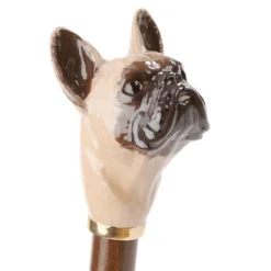 Ombrello marrone con manico di bulldog francese