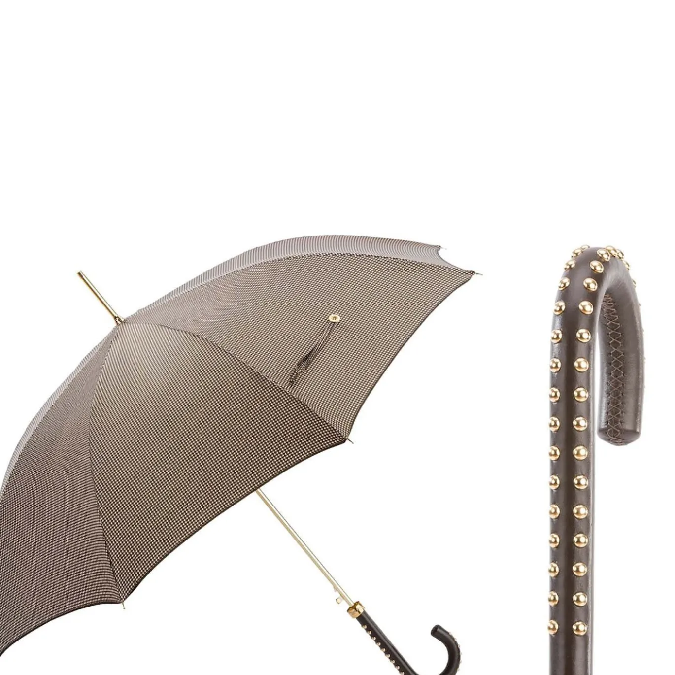 Ombrello Pied de Poule con manico in pelle borchiato