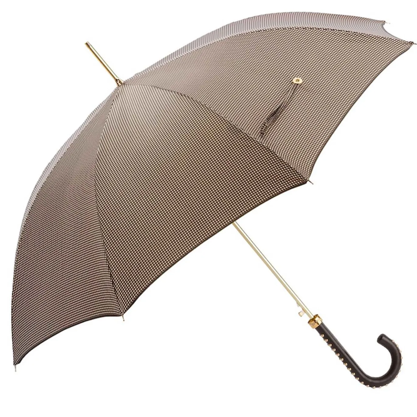 Ombrello Pied de Poule con manico in pelle borchiato