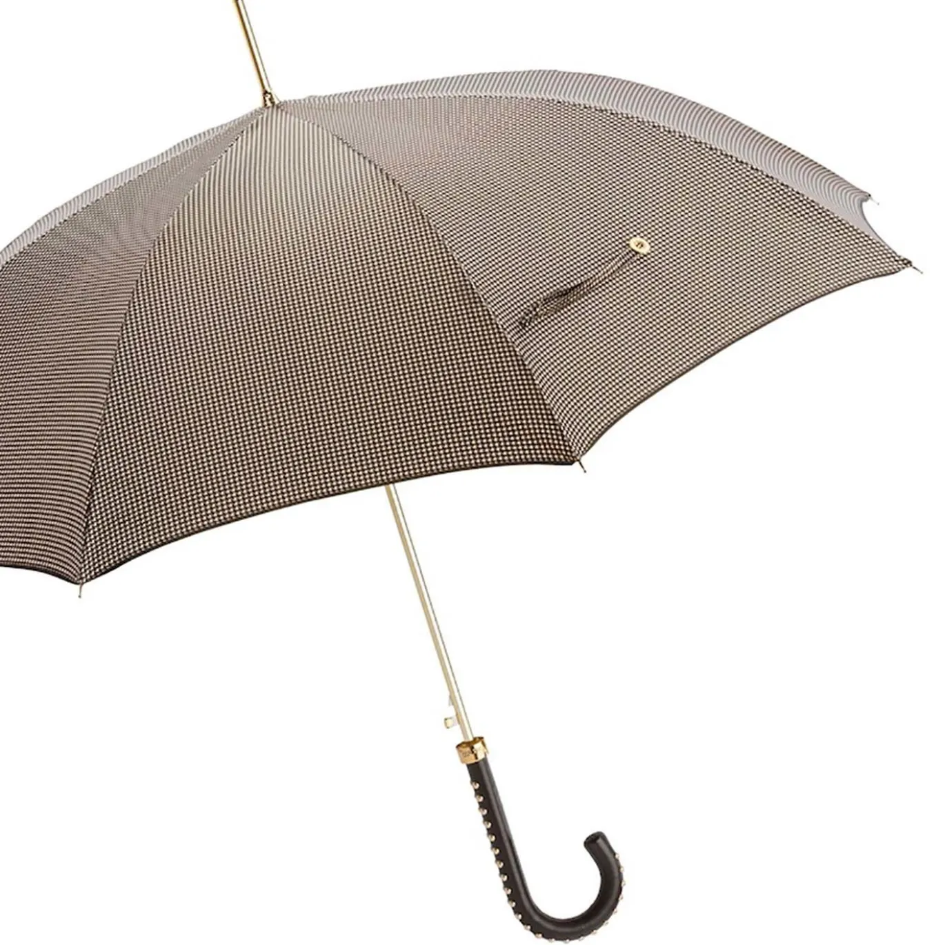 Ombrello Pied de Poule con manico in pelle borchiato