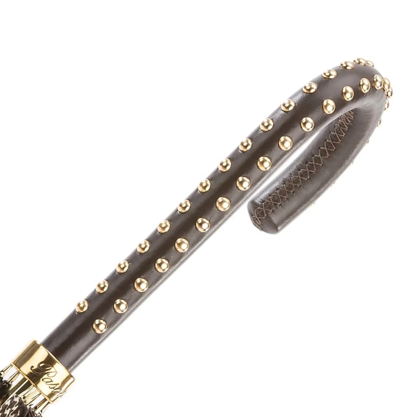 Ombrello Pied de Poule con manico in pelle borchiato