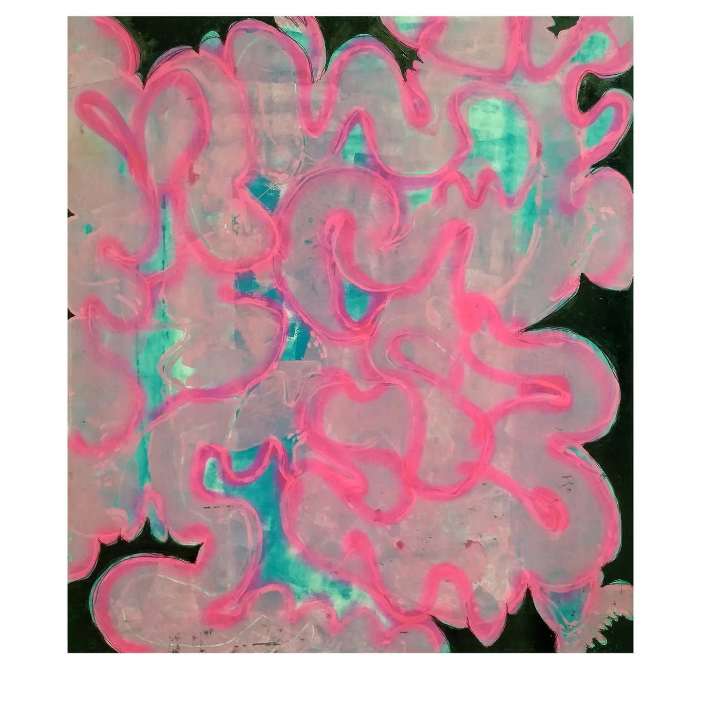 Opera d’arte astratta con forme organiche rosa