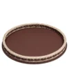 Orsay Vassoio grande rotondo in pelle e rattan marrone scuro