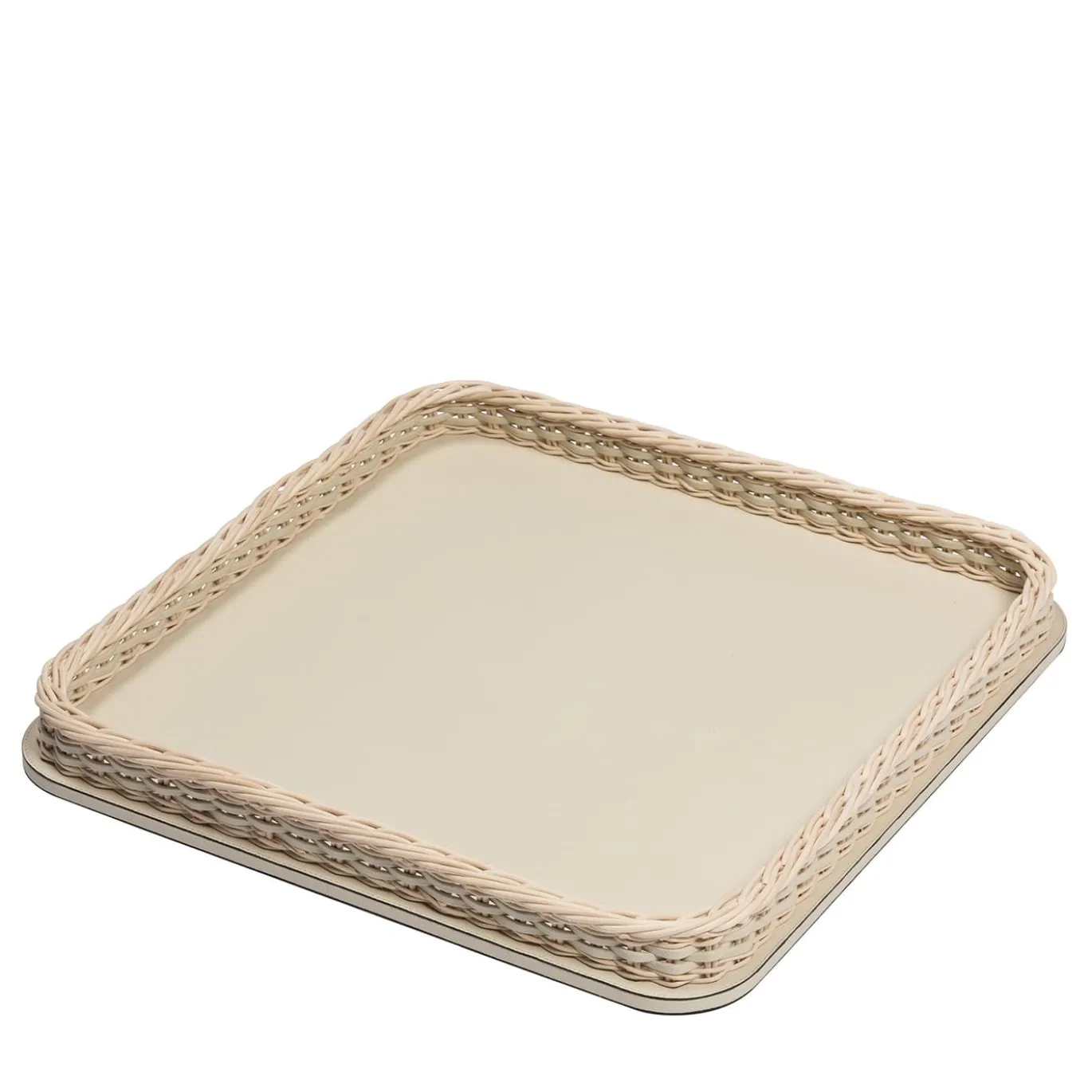 Orsay Vassoio quadrato grande in pelle e rattan beige