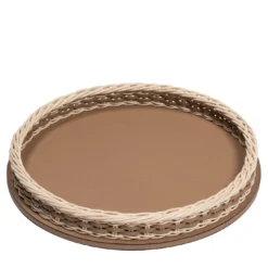 Orsay Vassoio rotondo piccolo in pelle e rattan marrone