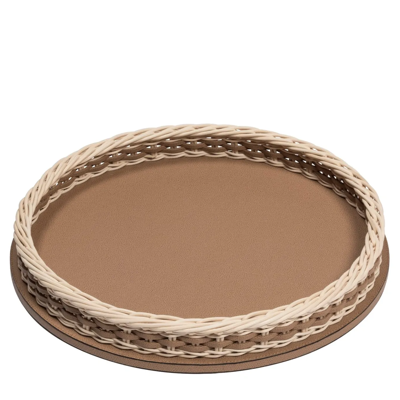 Orsay Vassoio rotondo piccolo in pelle e rattan marrone