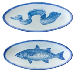 Osteria Set di 2 vassoi ovali grandi blu 43x19cm