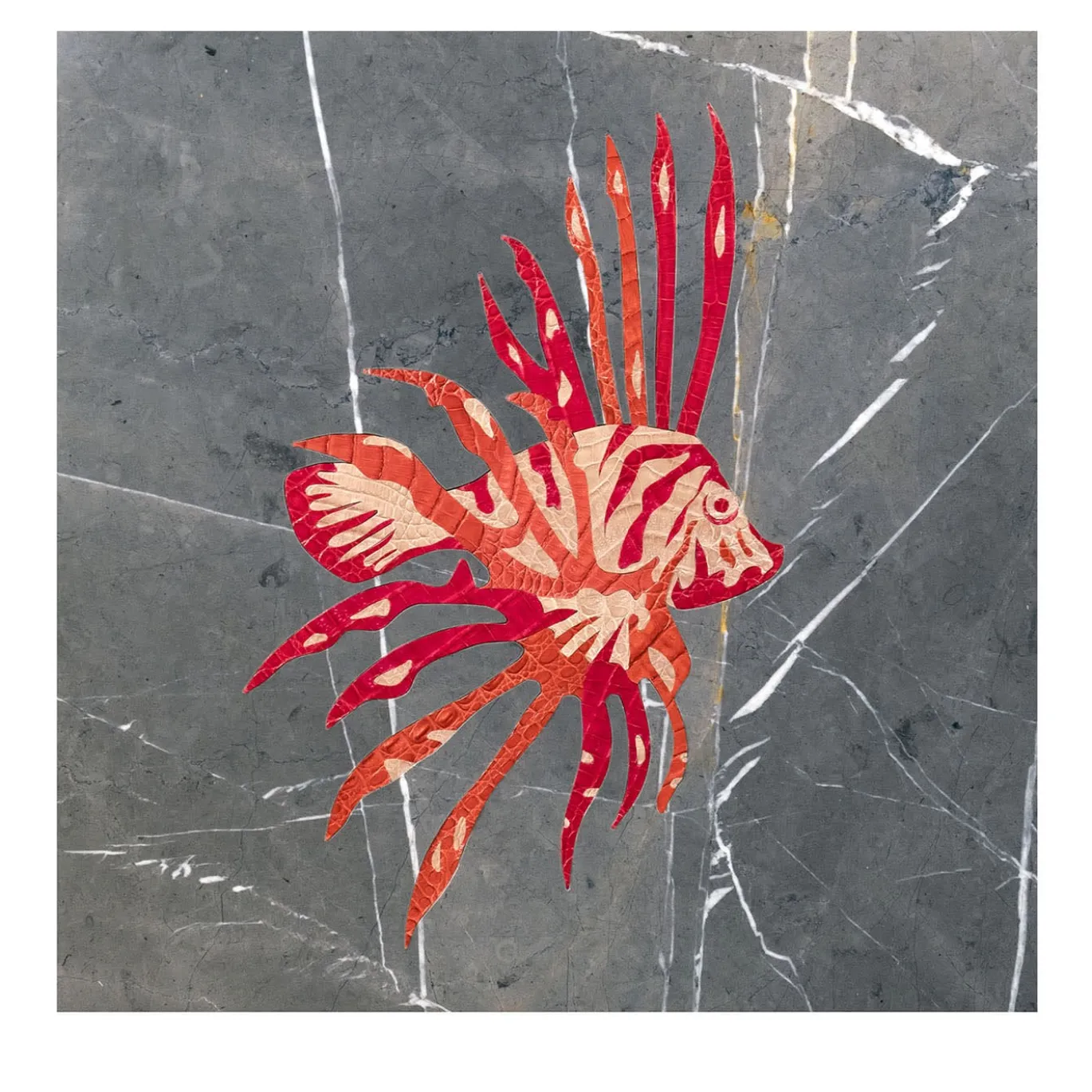 Pannello decorativo Lionfish in pelle e marmo Grey Stone