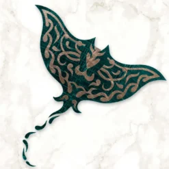 Pannello Decorativo Manta Ray in Marmo Calacatta Oro e Pelle