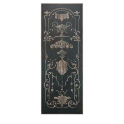 Pannello in legno blu con decorazioni dipinte a mano