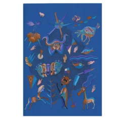Partita di Caccia - Pittura su carta blu