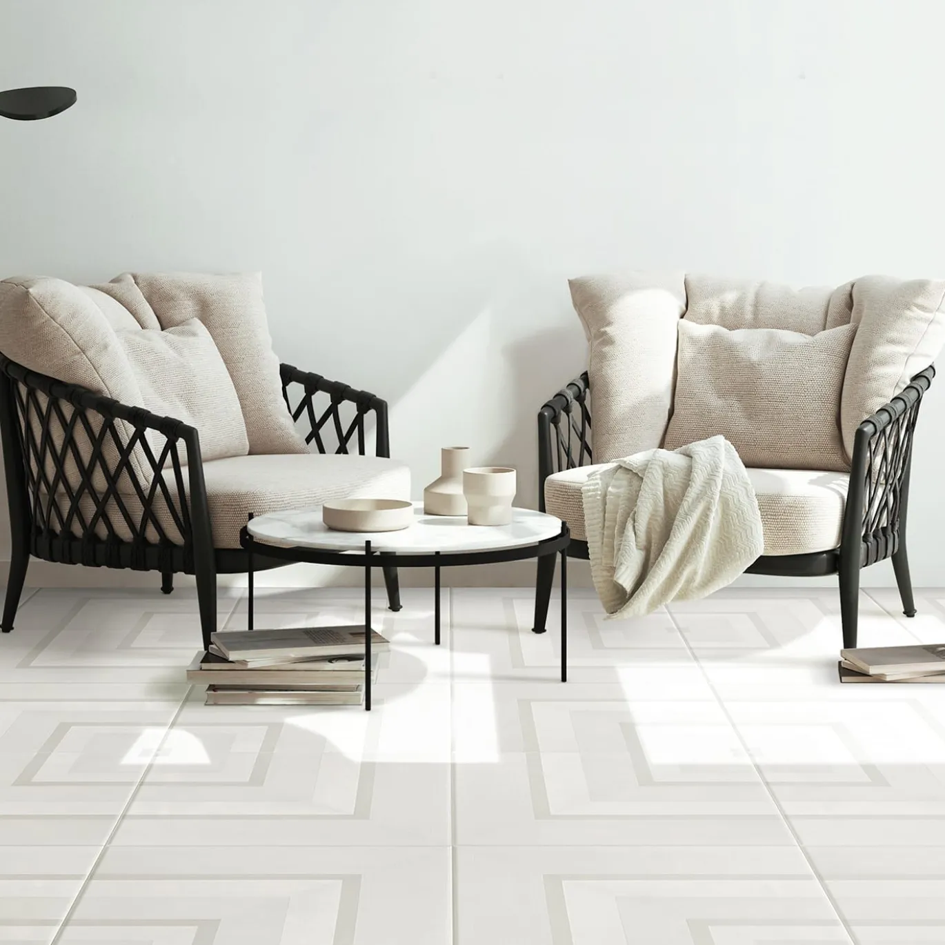 Piastrella Geometrie D’Ombra In Ceramica Bianca Motivo Quadrato