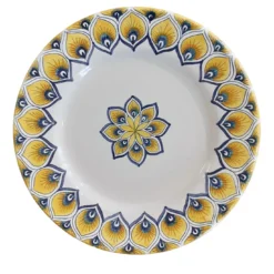 Piatto da dessert con piume di pavone giallo