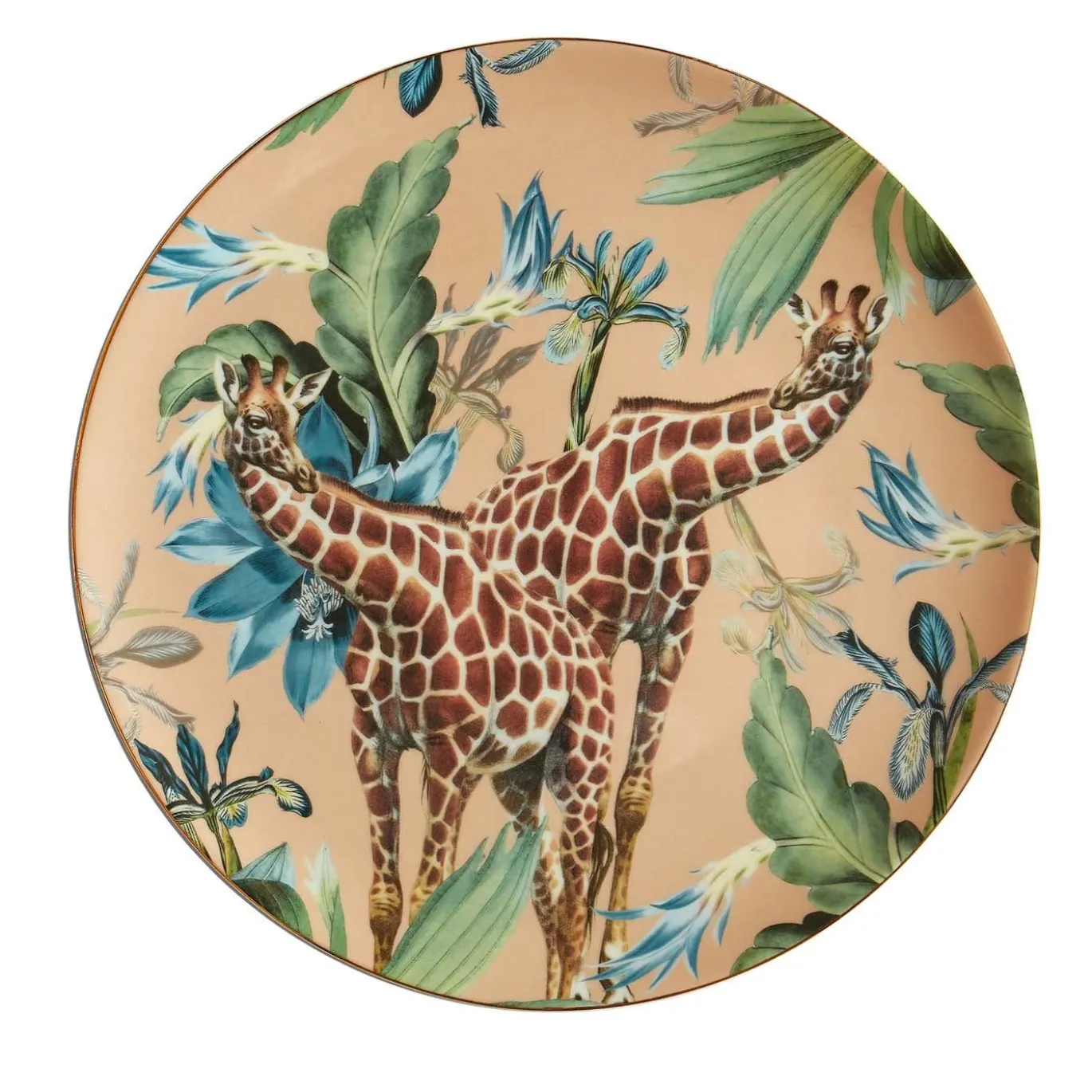 Piatto da portata in porcellana Animalia con giraffe e fiori blu