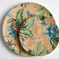 Piatto da portata in porcellana Animalia con giraffe e fiori blu