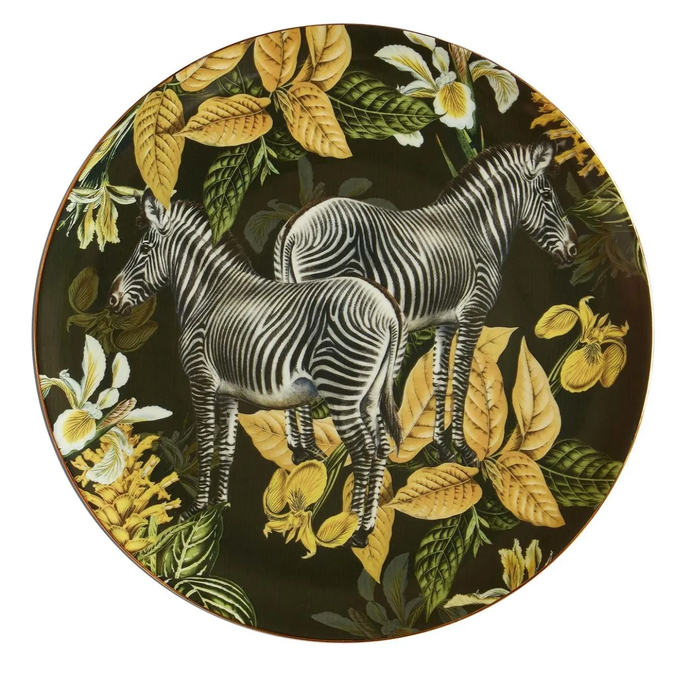 Piatto da portata in porcellana Animalia con zebra e fiori gialli