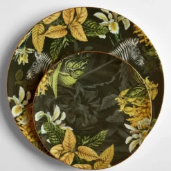 Piatto da portata in porcellana Animalia con zebra e fiori gialli