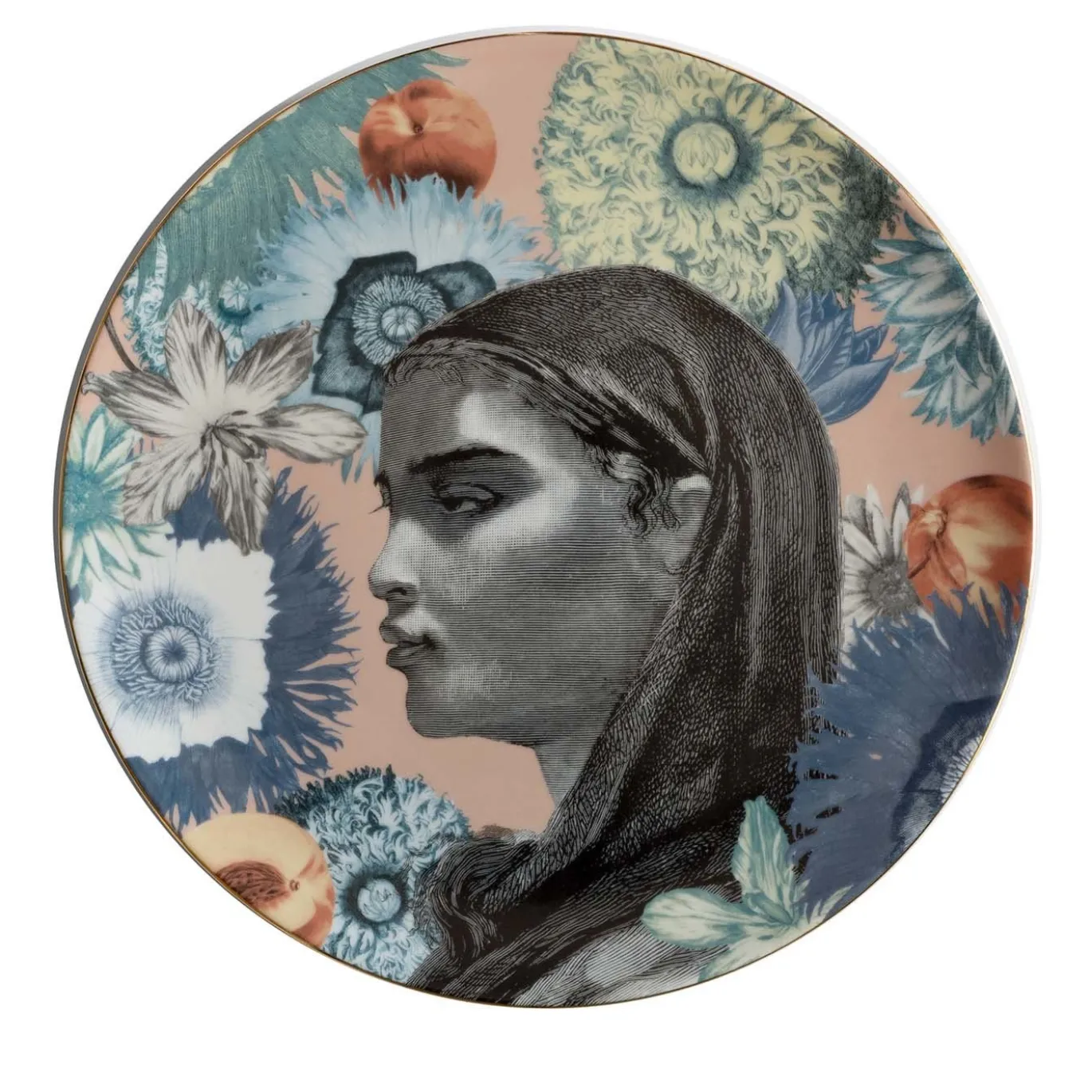 Piatto da portata in porcellana del Cairo con volto di donna e fiori #5