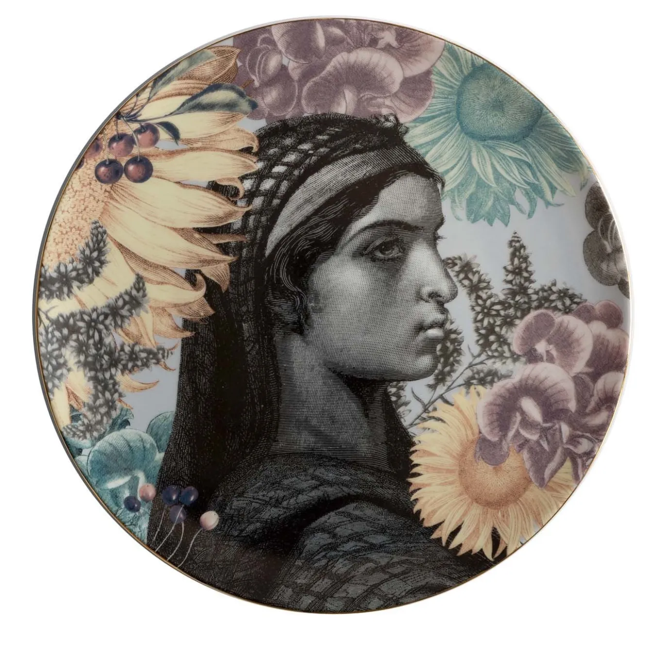 Piatto da portata in porcellana del Cairo con volto di donna e fiori #4