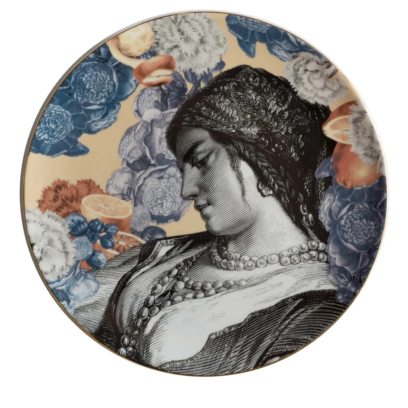 Piatto da portata in porcellana del Cairo con volto di donna e fiori #2