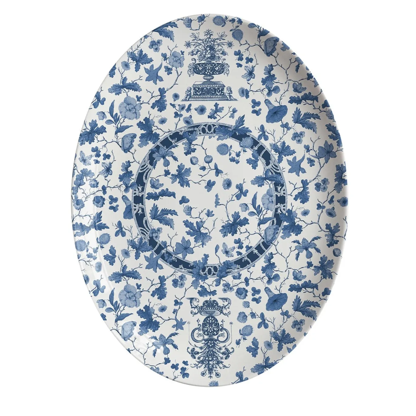 Piatto da portata ovale in porcellana Garden Of Eden con decorazioni blu