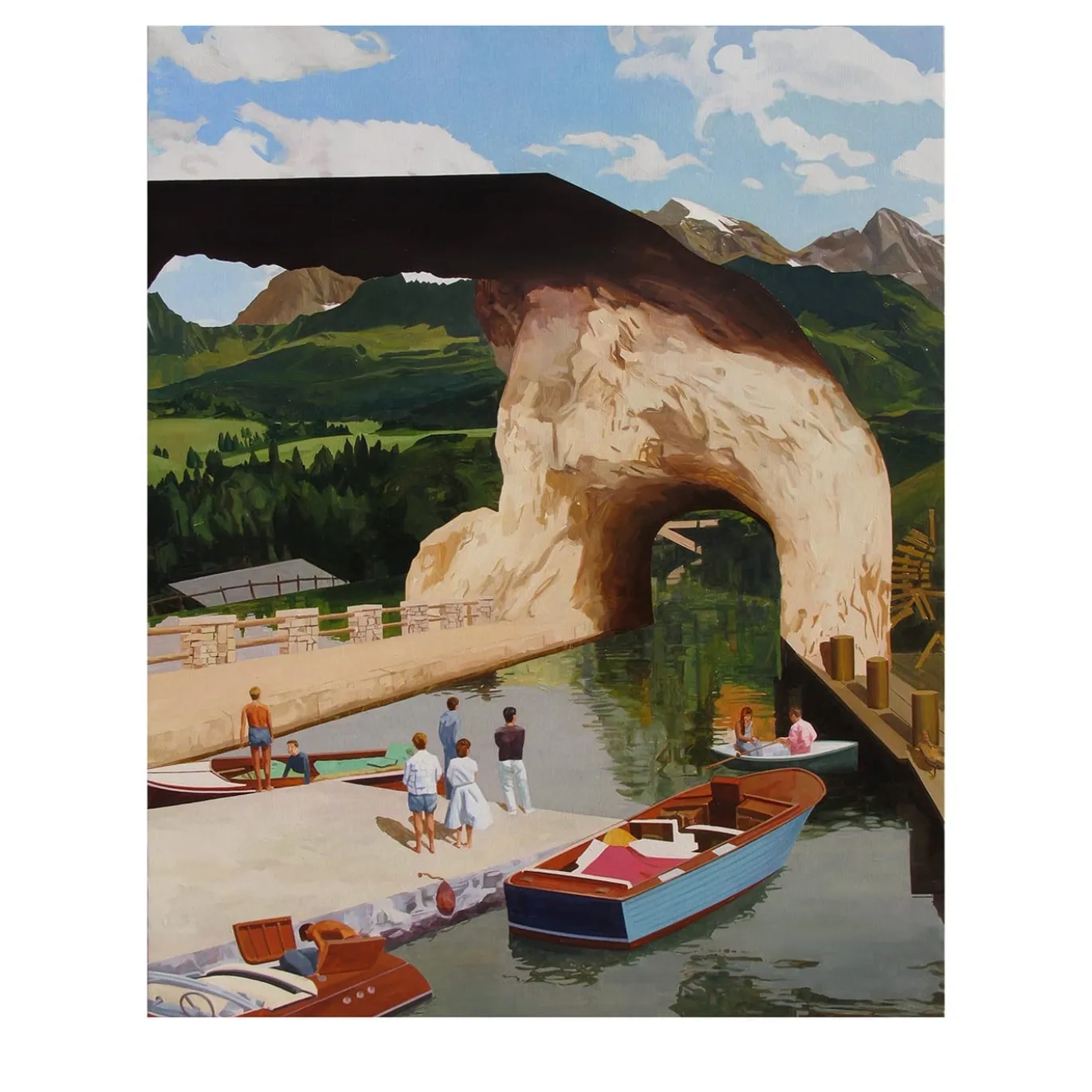 Piccola Caverna Conduce Due Amanti all'Insolito Lago Painting