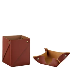 Portablocco in pelle bordeaux e cognac e set di scatola miu