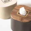 Portafazzoletti Dama in legno di frassino e pelle avorio