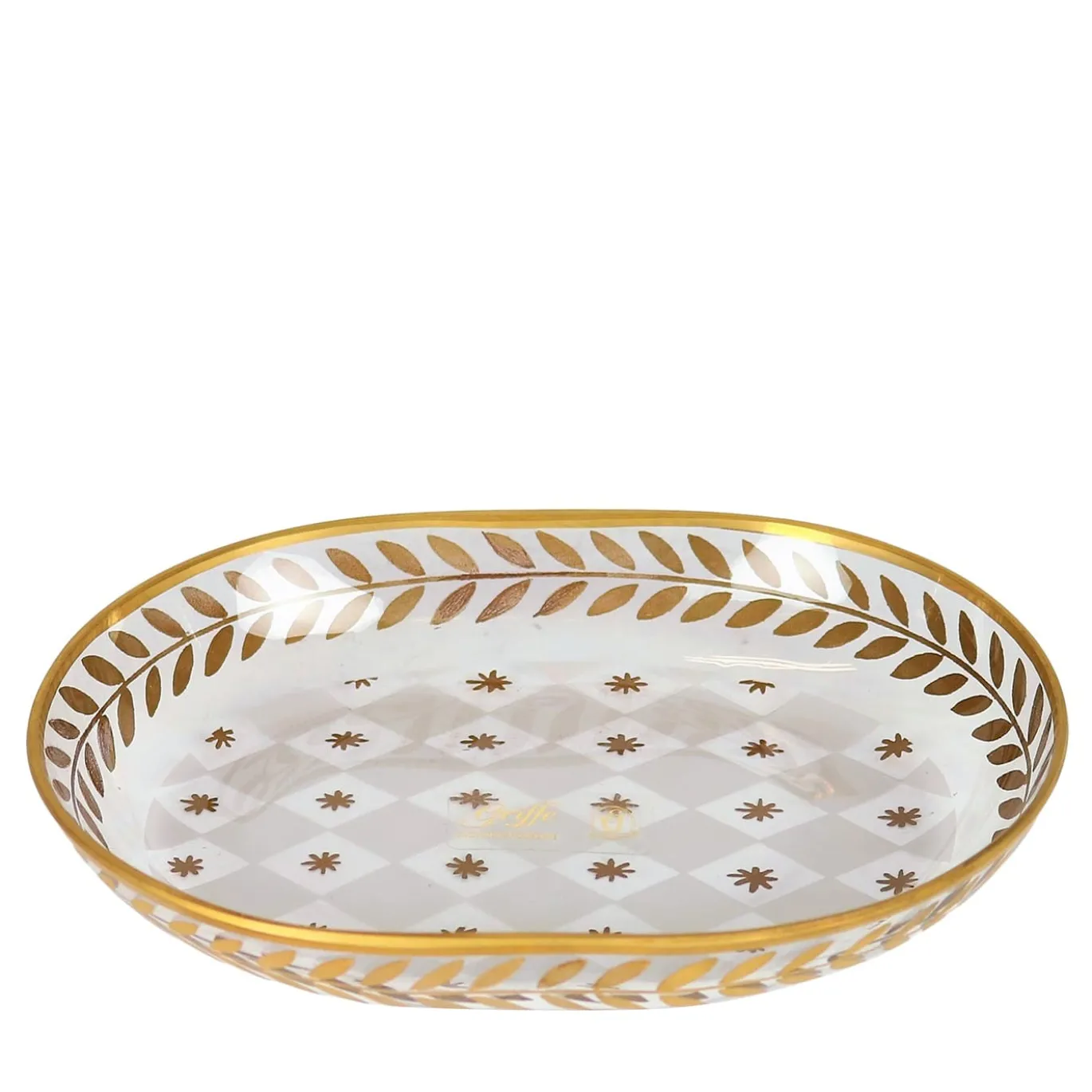 Portasapone in vetro con foglie d'oro e d'alloro