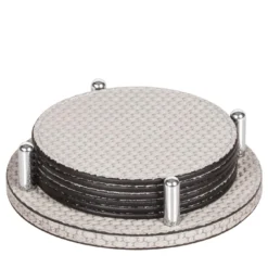 Portasottobicchieri David Rotondo con 6 Sottobicchieri Tao in Pelle Beige