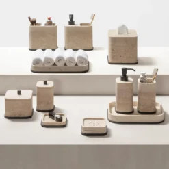 Portaspazzolino doppio in marmo beige Polo