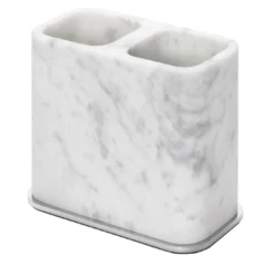 Portaspazzolino doppio in marmo bianco Polo
