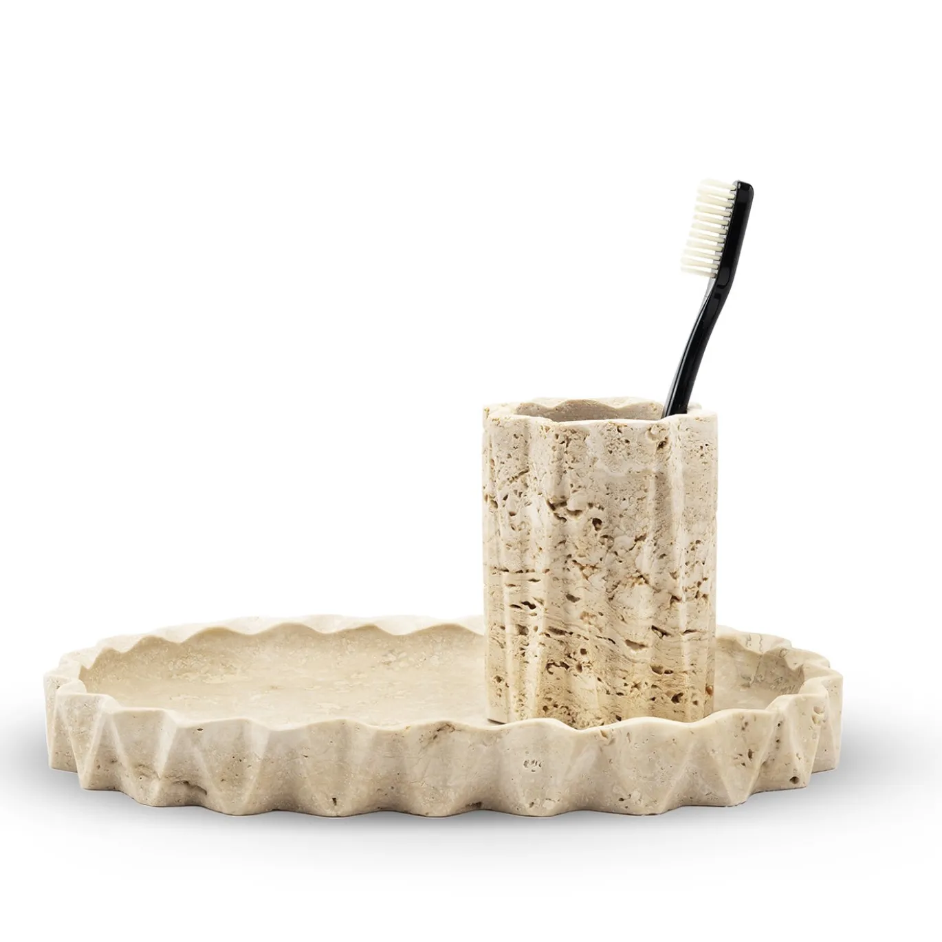 Portaspazzolino Fold in travertino beige