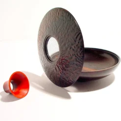 Portavaso Vulcano in legno di ebano e avorio rosa
