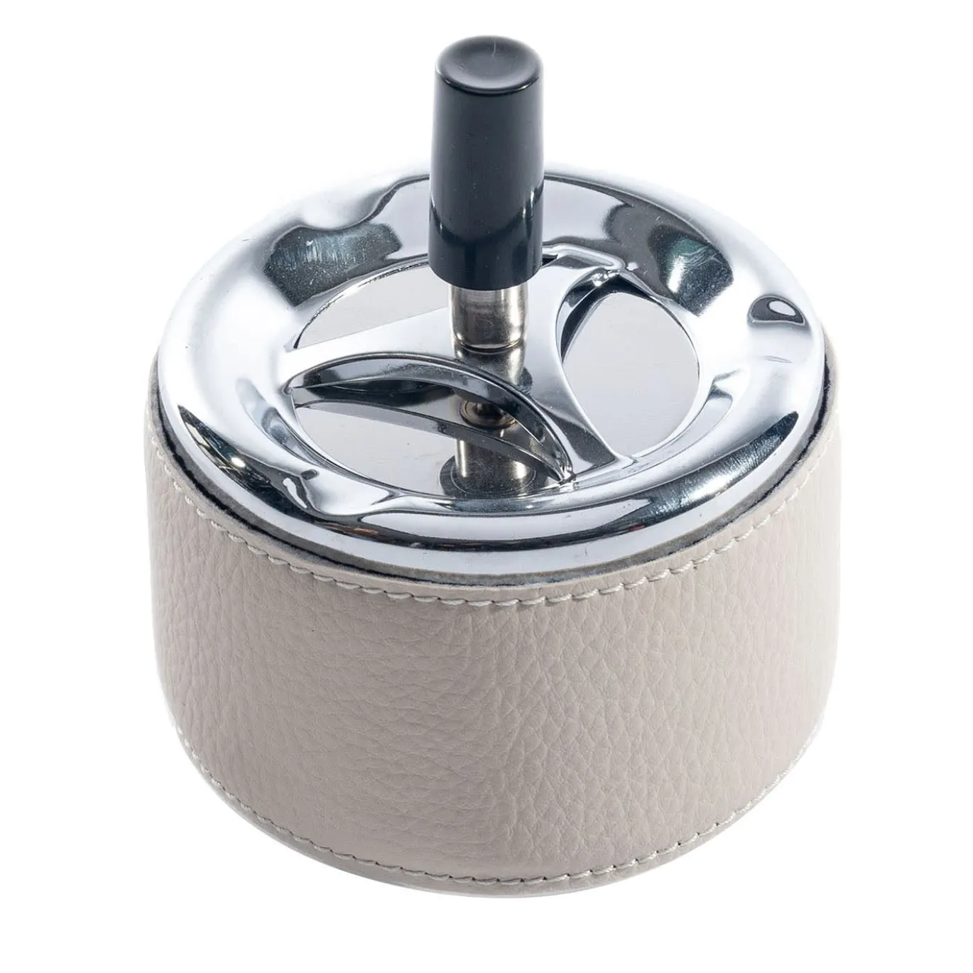 Posacenere antivento in pelle e metallo color crema