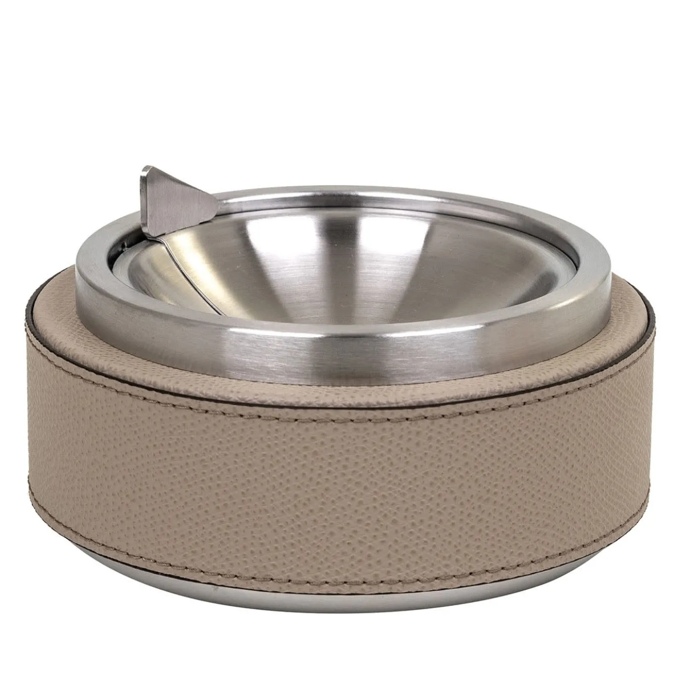 Posacenere Luna in pelle taupe con coperchio ribaltabile