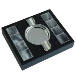Posacenere rettangolare Horn con inserti in ottone nero