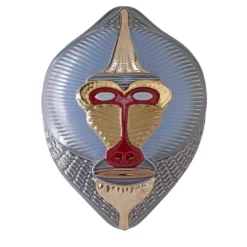 Primati Maschera Mandrillus Azzurro lucido con dettagli in metallo Scultura da parete di Elena Salmistraro