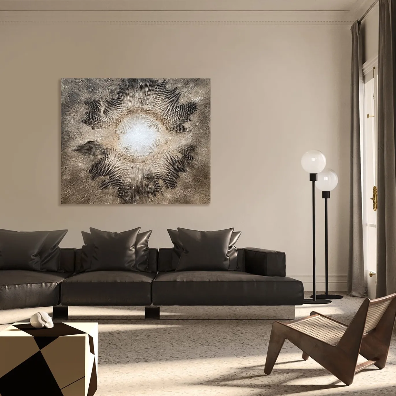 Quadro Materico Espansione in resina bianco e nero
