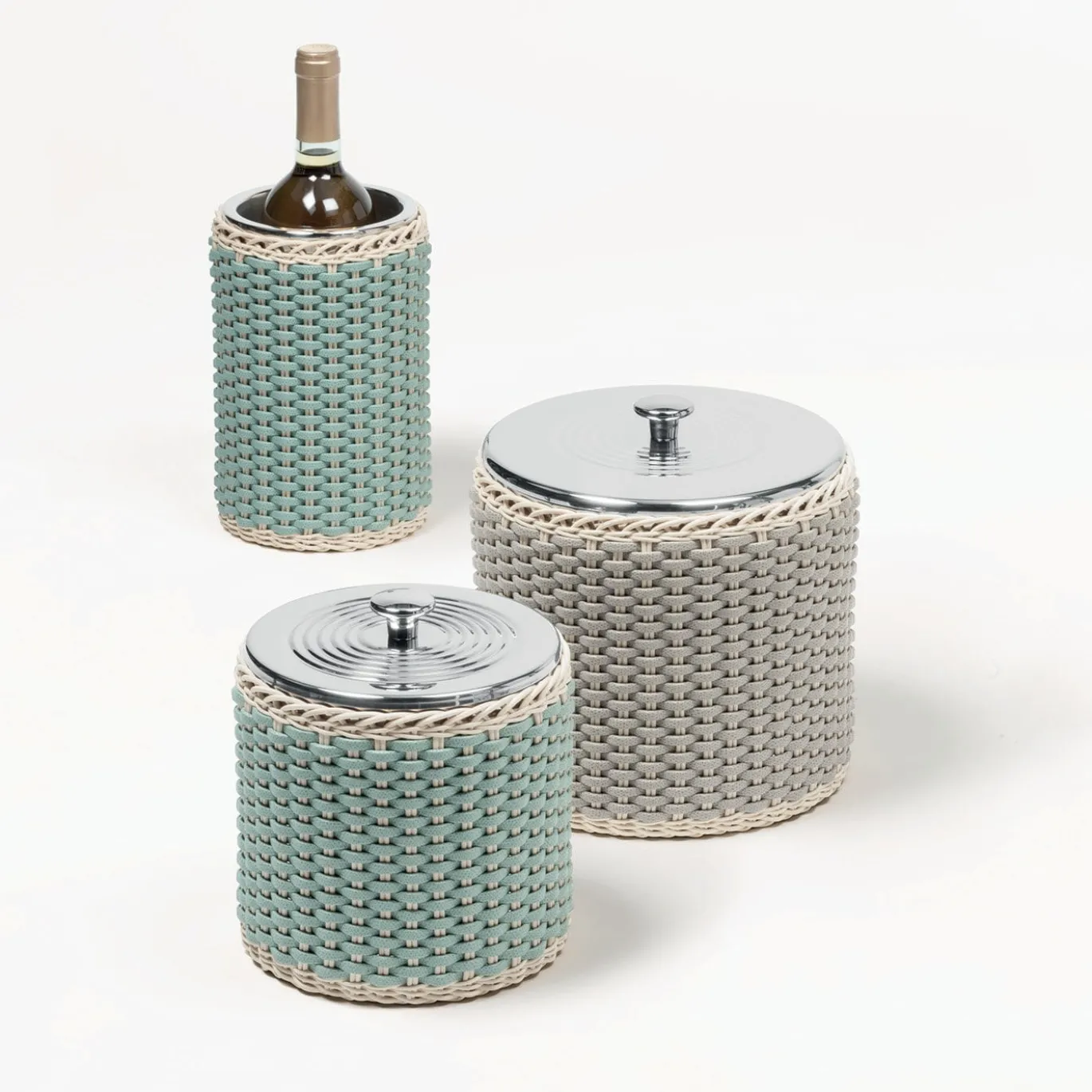 Raffreddatore per bottiglie in pelle e rattan verde Mentone