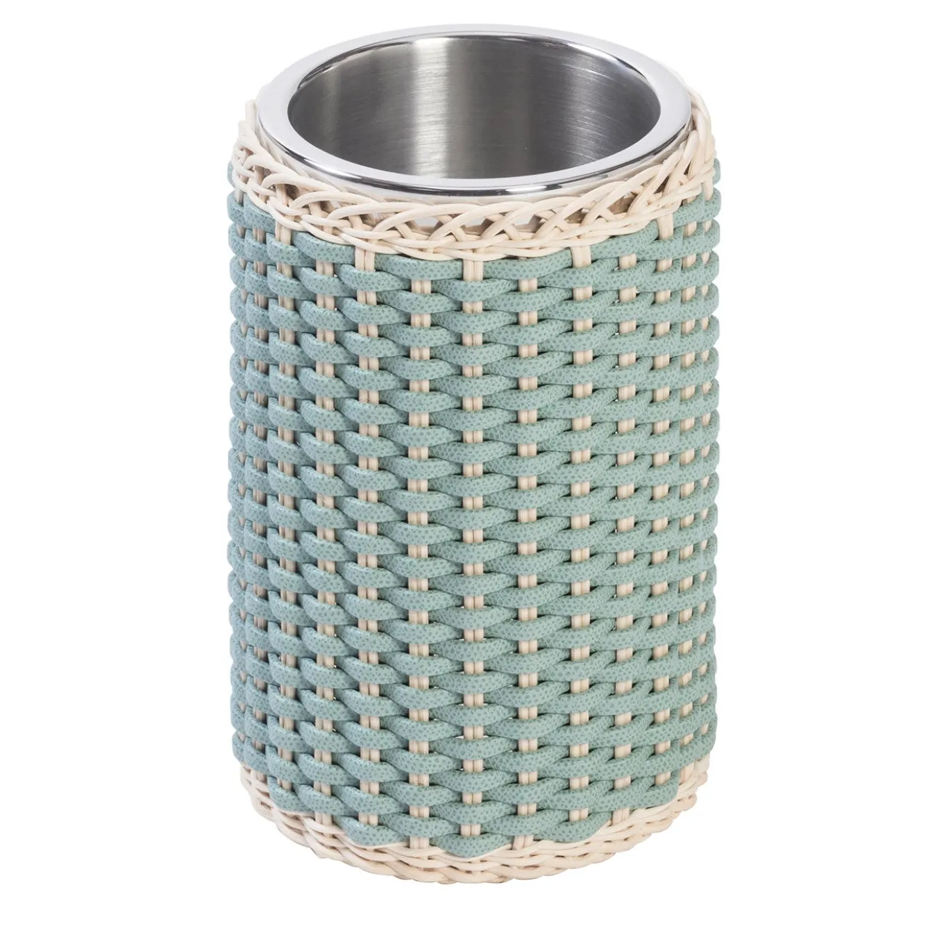 Raffreddatore per bottiglie in pelle e rattan verde Mentone
