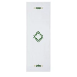 Rinascimento Runner da tavola di lino bianco ricamato verde