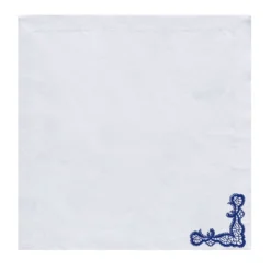 Rinascimento Set di 2 tovaglioli di lino ricamati in blu