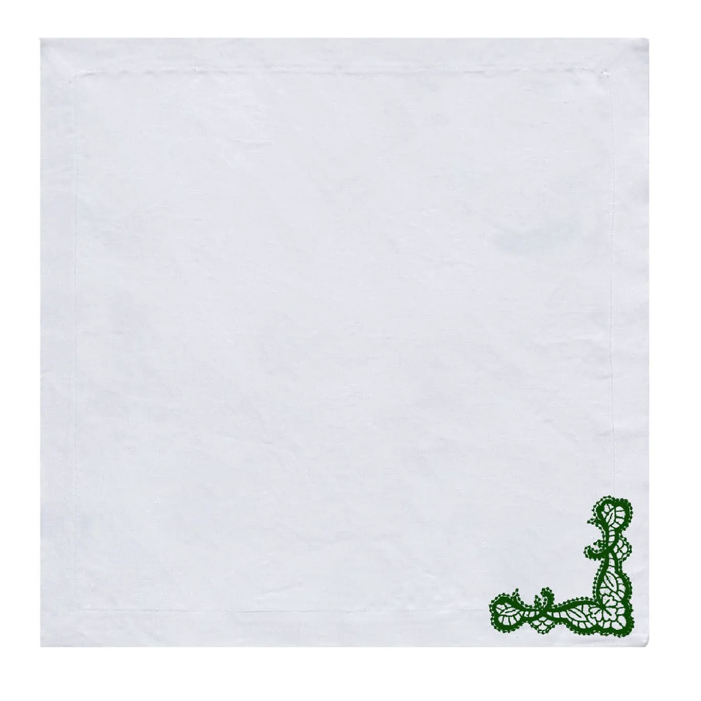 Rinascimento Set di 2 tovaglioli di lino bianco ricamati in verde