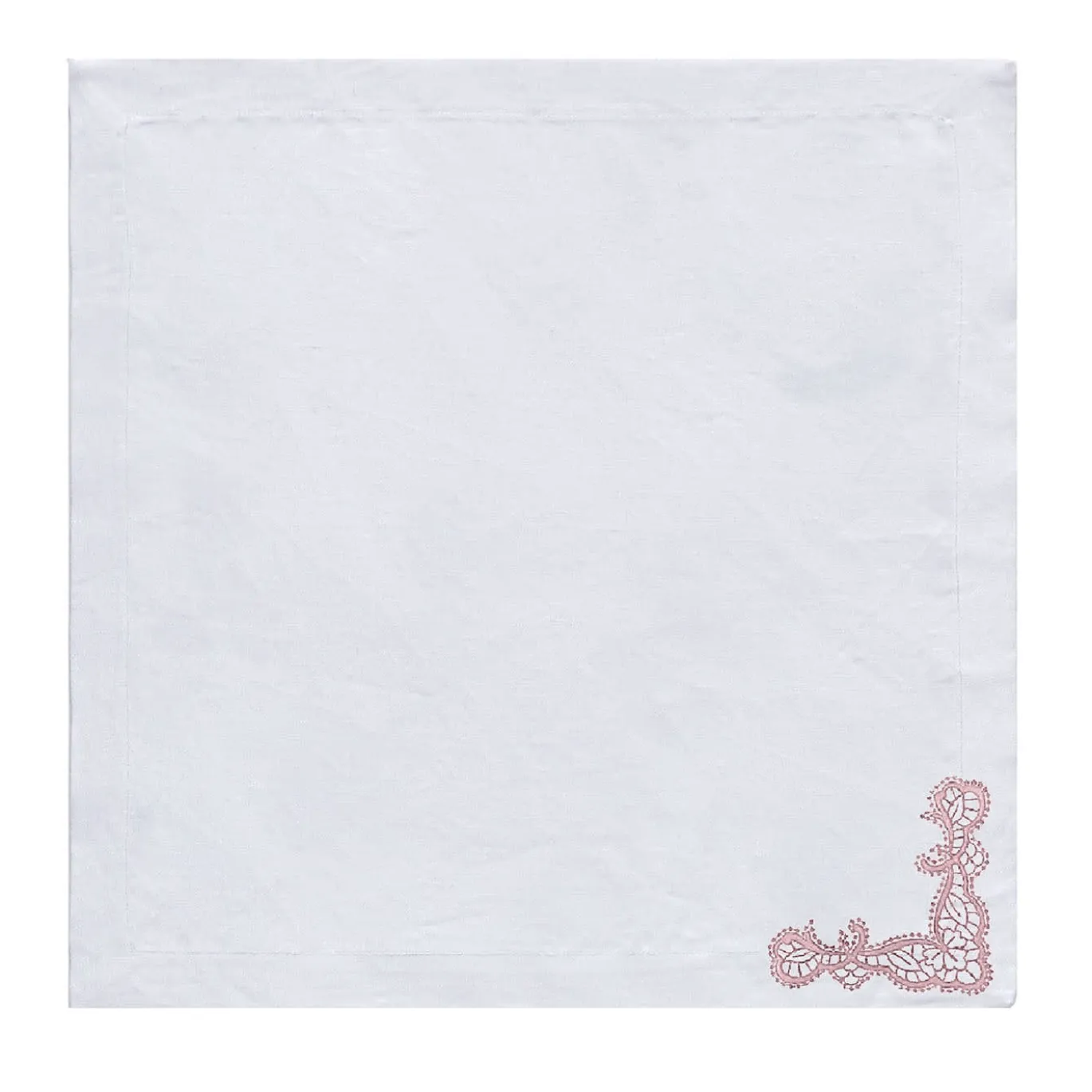 Rinascimento Set di 2 tovaglioli di lino bianco ricamati in rosa