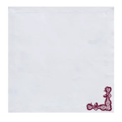 Rinascimento Set di 2 tovaglioli di lino bianco ricamati in rosso