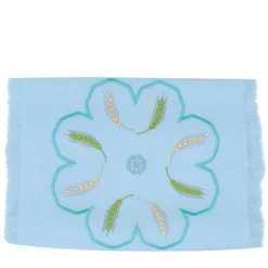 Runner azzurro con frange multicolore Grano